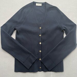 ST. John Women's Blue Ribbed V-Neck Cardigan Sweater Size XS